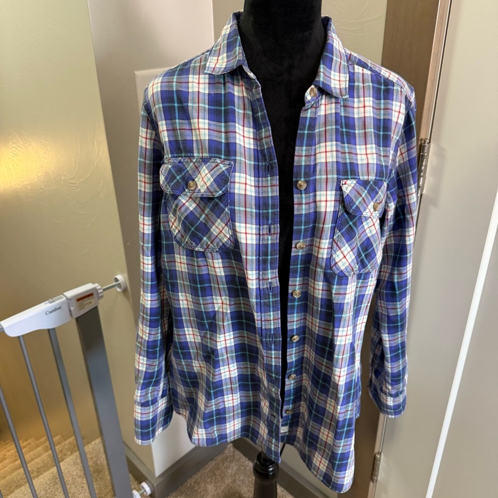 Eddie Bauer Women’s Blue Plaid‎ Flannel Button Up Cotton Outdoor Casual L